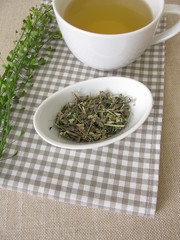 A cup of shepherds purse herbal tea