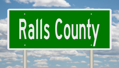 Rendering of a green 3d highway sign for Ralls County