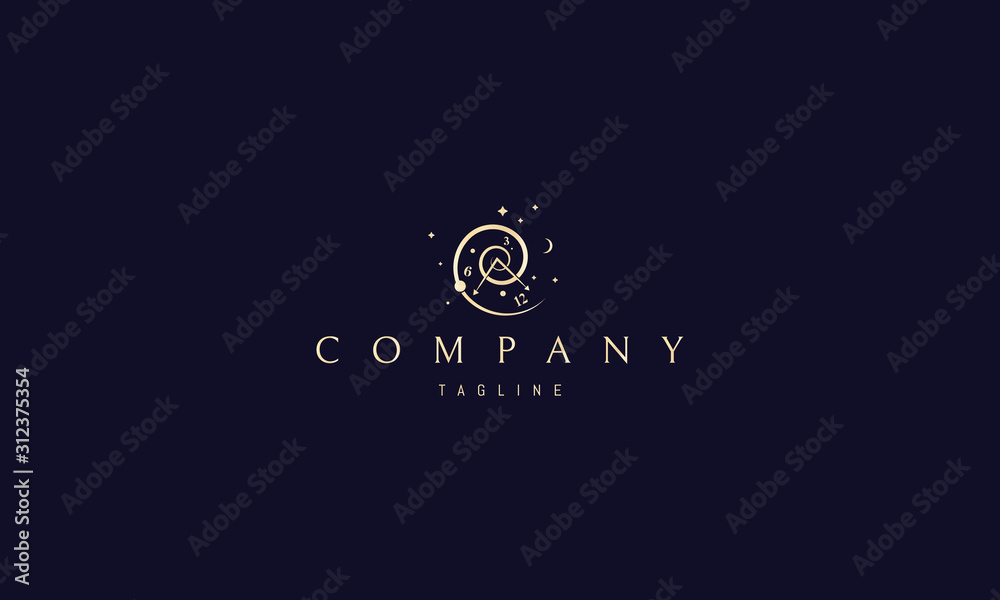 Wall mural vector golden logo on which an abstract image of time in the form of a spiral.