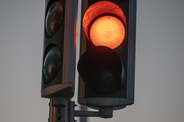 red traffic light on white background, dublin, ireland,irland