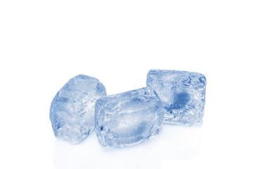 Blue ice cubes isolated on white background