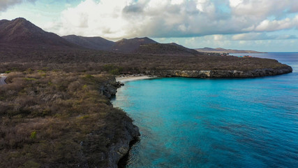 Aerial view over area Knip on the western side of Curaçao/Caribbean /Dutch Antilles	
