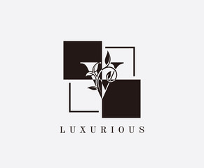 Y Letter Luxury Vintage Logo. Minimalist Y With Classic Leaves and Square Shape design perfect for fashion, Jewelry, Beauty Salon, Cosmetics, Spa, Hotel and Restaurant Logo. 