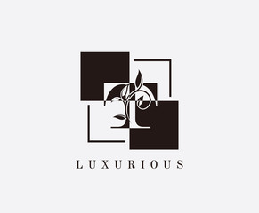 T Letter Luxury Vintage Logo. Minimalist T With Classic Leaves and Square Shape design perfect for fashion, Jewelry, Beauty Salon, Cosmetics, Spa, Hotel and Restaurant Logo. 