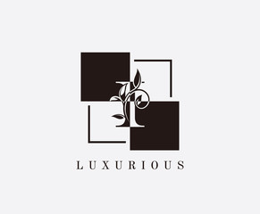 I Letter Luxury Vintage Logo. Minimalist I With Classic Leaves and Square Shape design perfect for fashion, Jewelry, Beauty Salon, Cosmetics, Spa, Hotel and Restaurant Logo. 