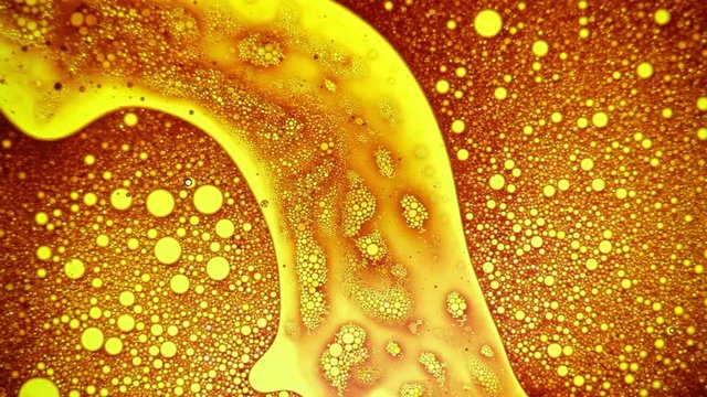 Scientific experiment, chemical reaction, fantastic structure of colorful bubbles. Spreading of disease-causing virus. Medical concept of healthy / diseased cells. Pathology diagnosis under microscope