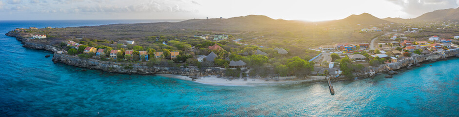 Aerial view over beach Playa Kalki on the western side of Curaçao/Caribbean /Dutch Antilles