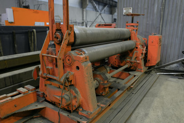 Factory equipment. Bending machine made of shafts. old manual machine tool.