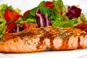 grilled salmon steak with vegetables