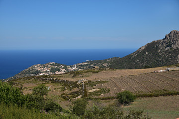 Fototapeta na wymiar Village en balcon sur la mer en Balagne, Corse