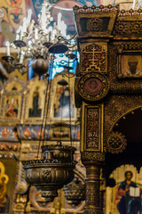 Moscow, Russia: Pokrovsky  Cathedral (St. Basil's Cathedral) in Moscow on Red Square, interior decoration; chandelier
