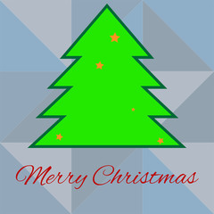 Merry Christmas typography below a Christmas tree on seamless triangle background.