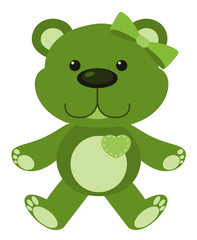 Cute teddy bear in green color on white background