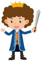 Single character of prince with sword on white background