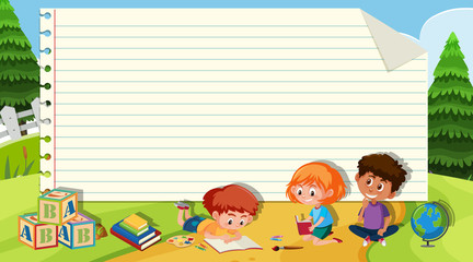 Fototapeta premium Border template with kids playing in the park