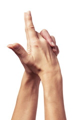 A mudra called: the arrow of a vajra. Isolated on a white background