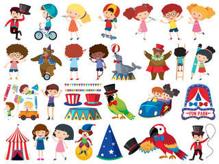 Fototapeta premium Large set of isolated objects of kids and circus