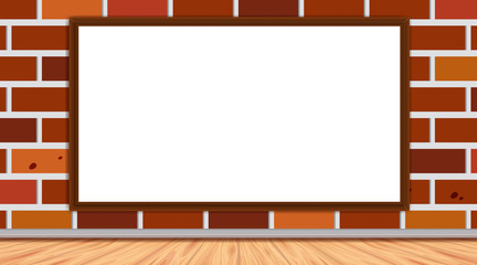 Blank whiteboard on brick wall