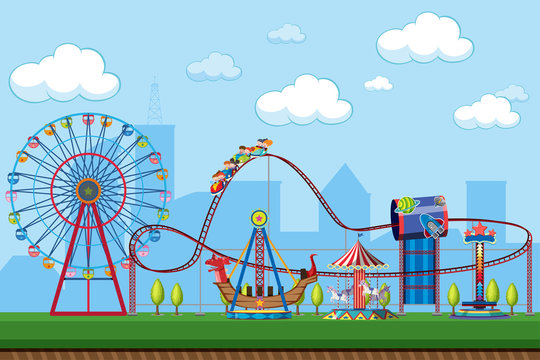 Amusement Park Scene With Rides