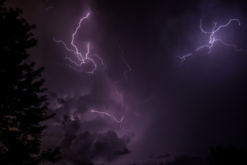 Lightning Bolts and Strikes in Dark Purple Sky