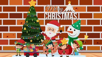 Christmas card template with Santa and snowman