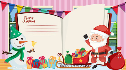 Christmas card with Santa and snowman