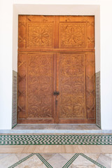 Traditional and typical moroccan architectural details. Mosque in Kenitra, Province West Chrarda Beni Hussein, Morocco. Construction detail, sunny day.