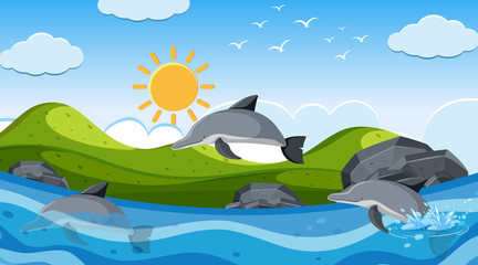 Background scene with dolphin swimming in the sea © brgfx