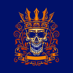 Skull with king crown, isolated on dark background
