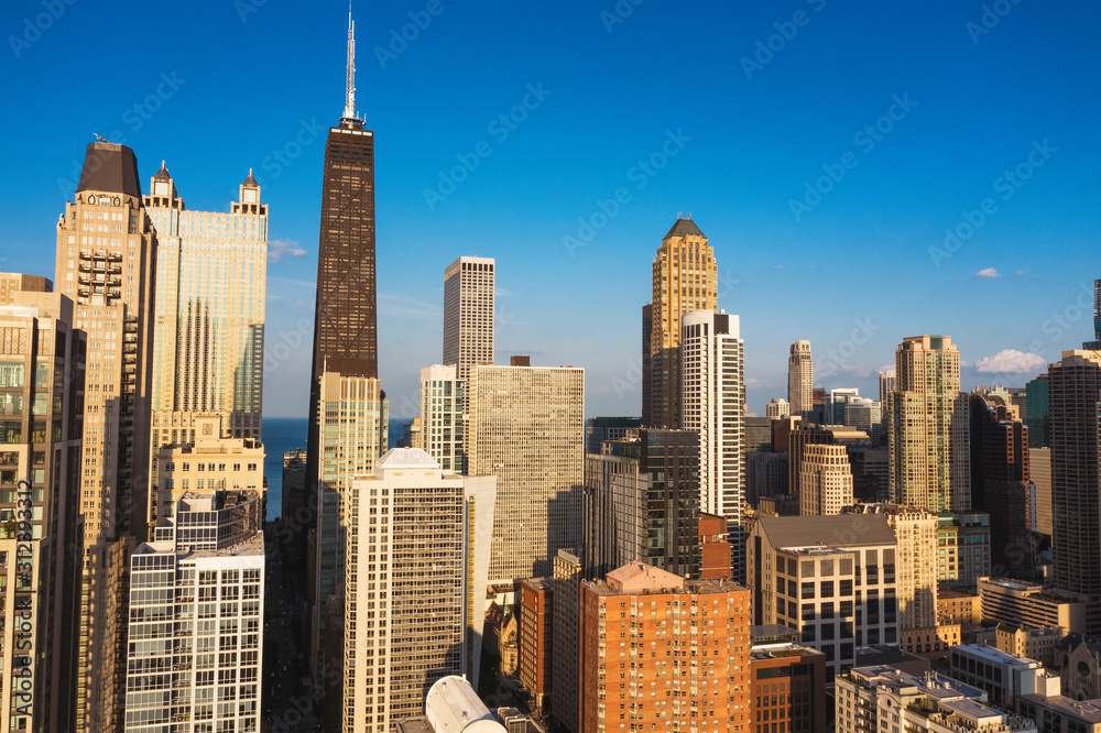 Canvas Prints Aerial view of Chicago skyline IL at sunset 