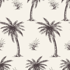 Fototapeta na wymiar Vector vintage monochrome palm seamless pattern