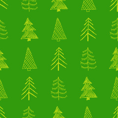 Seamless pattern with hand drawn Christmas trees