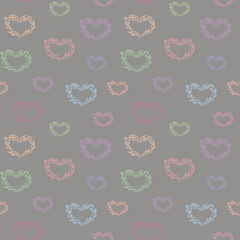 Seamless vector pattern with cute hearts on a light gray background.