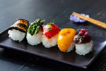 Fotobehang Vegan sushi with tomato, mushroom and aubergine © Magdalena Bujak