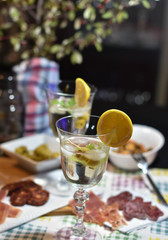 two martinis with lemon and ice slice