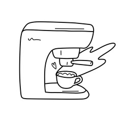 Coffee machine vector isolated line art, linear illustration of coffee maker. Trendy outline ink style, good as icon, logo for coffee shop, hand drawn artwork.