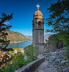 Fototapeta na wymiar Nice medieval chapel on the hill at Kotor