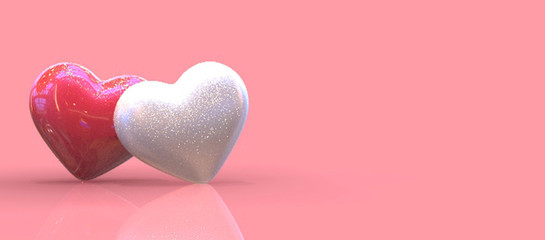 pink and white glossy hearts isolated pink background, valentine day concept. 3d rendering - obrazy, fototapety, plakaty