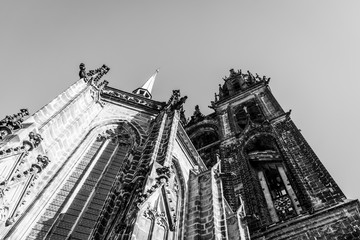 Meissen Cathedral or the Church of St. John and St. Donatus. Germany. Black and white.