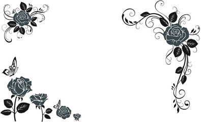 Black And White Beautiful Rose Greeting Cards Vector.