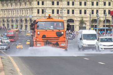 Fototapeta premium Cleaning of the Moscow streets, Russia