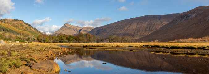  Panoramic View of Snow Capped Mountains beyond Loch Etive in Glen Etive near Glencoe Highlands Scotland