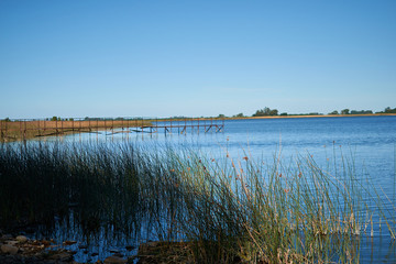Fototapeta premium landscape with lake and blue sky