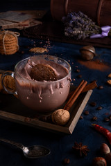 Hot chocolate in dark moody background