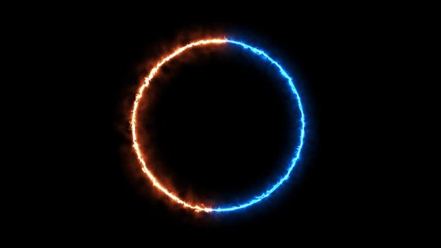 Blue neon fire style round, swirling circle shape. Burning border with blue light glowing, shining light. 