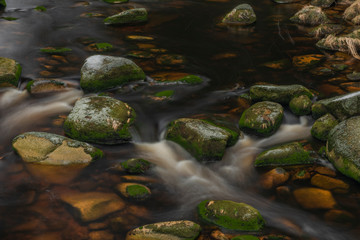 Vydra river in winter cold day in national park Sumava