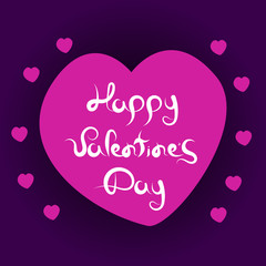 Valentine's Day Hand Drawn Love Greeting Card on purple background. Stock Vector Illustration for Happy Valentines Day.
