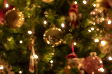 Christmas decorations, decorations of Christmas trees, in an atmosphere of lights typical of Christmas.