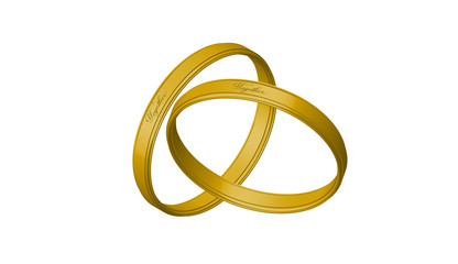 golden wedding rings isolated on white background
