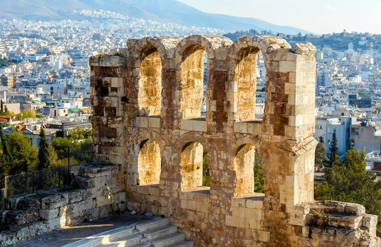 Stone Ruins Overlooking Athens Greece